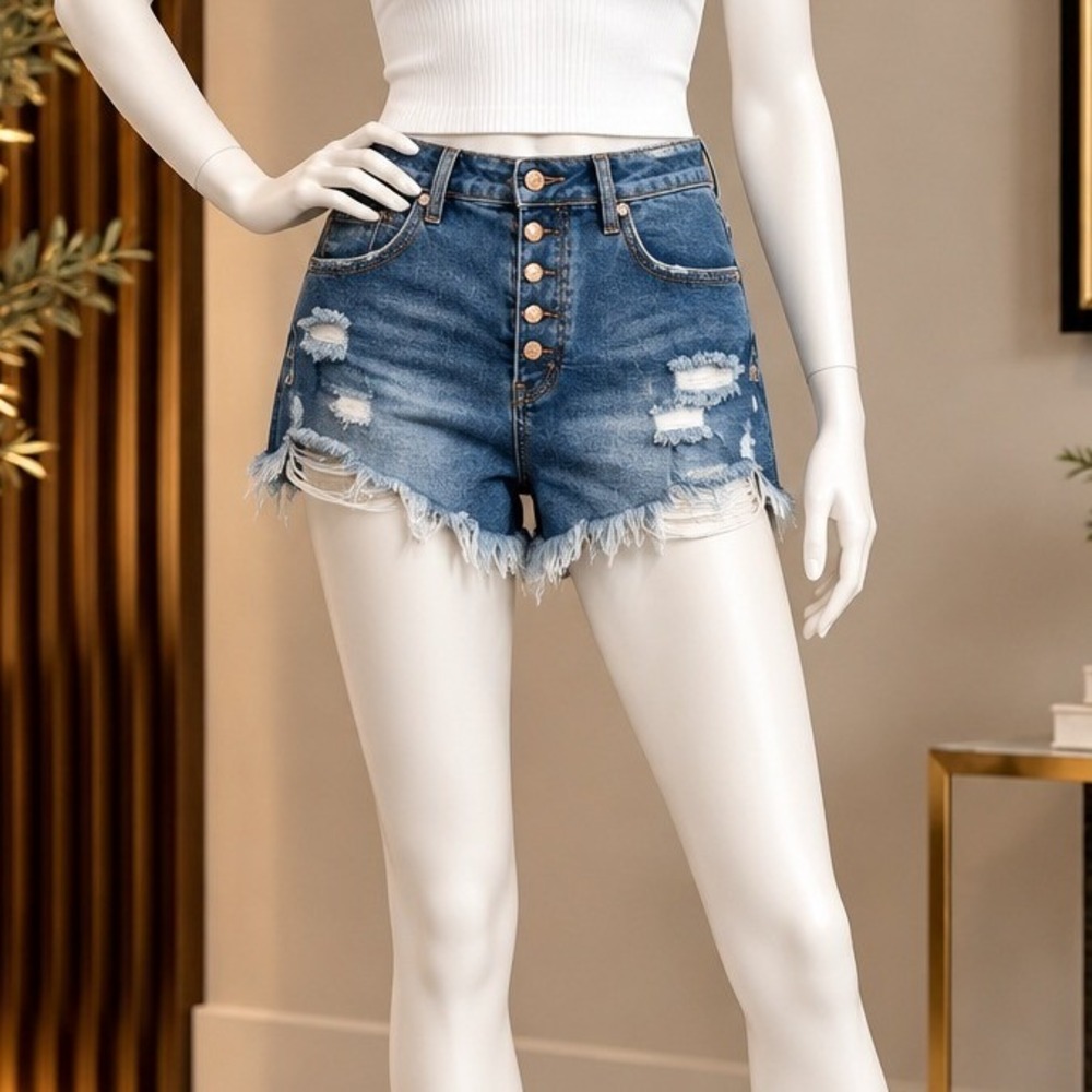 Free People Womens Denim Shorts We The Free Curvy Distressed Raw Hem Size 27